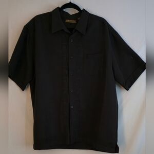 Vintage Black Embroidered Cubavera Button Down Shirt. XL